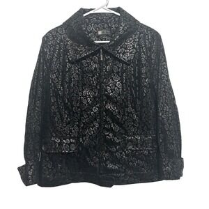 Toni Morgan Faux Suede Jacket Wms Sz L Black Animal Print French Cuffs
